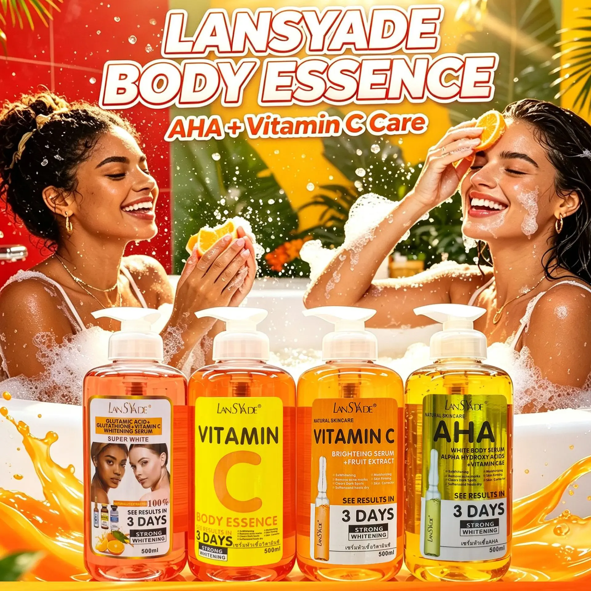 Sérum Facial Iluminador com Vitamina C, Refrescante, Redutor de Poros, Suavizante e Firmador da Pele, Hidratante e Nutritivo 500ml Cuidados com a Pele