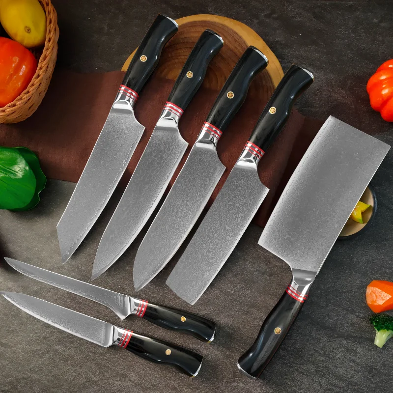 7 Pcs Professional Damascus Steel Chef Knife Set Ultra Sharp Kitchen Knives Slicer Cleaver Utility Fruit Knife for Home Kitchen