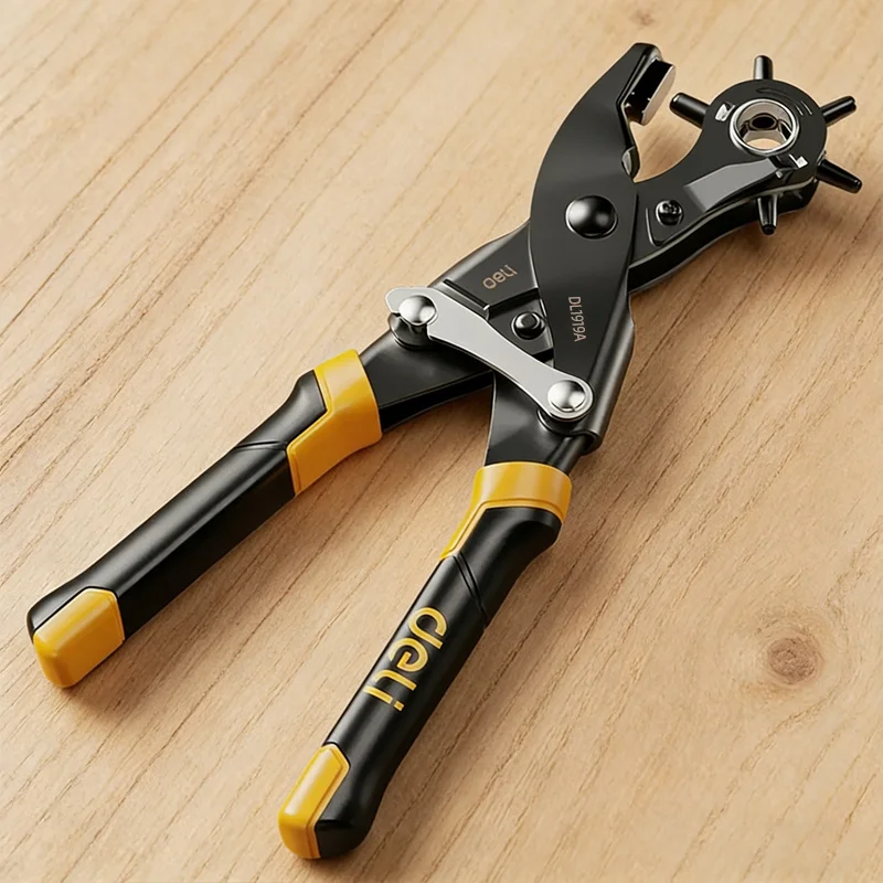 9 Inch Multifunction 6-Hole Punch Plier 40Cr Steel Punches 2-4.5mm Round Holes for Leather Belt Watchband Home DIY
