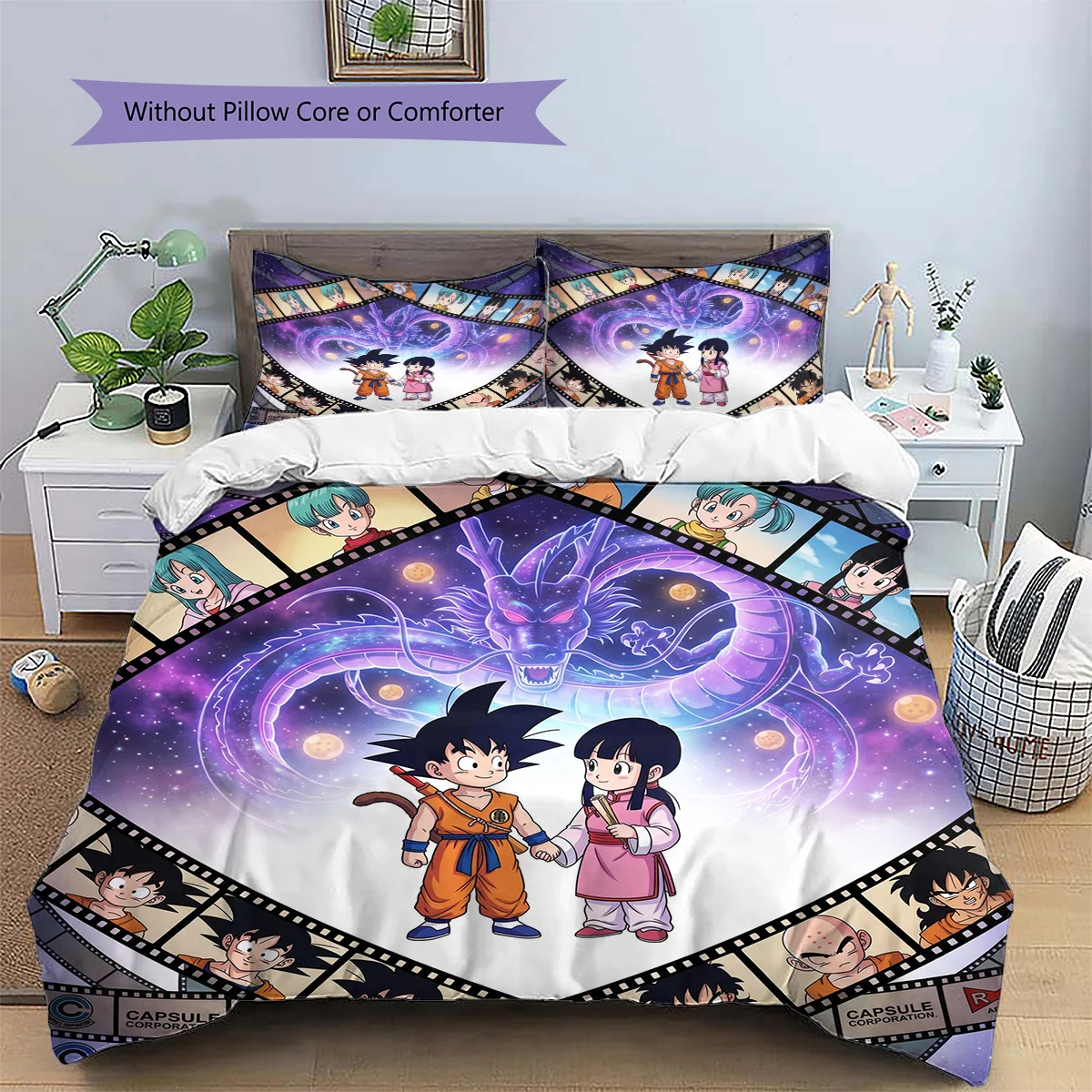 Dragon Ball Patterned Pillowcase & Duvet Cover Set 3-Piece Anime Bedding Decor for Bedroom Excellent Gift for Fans YUN6516