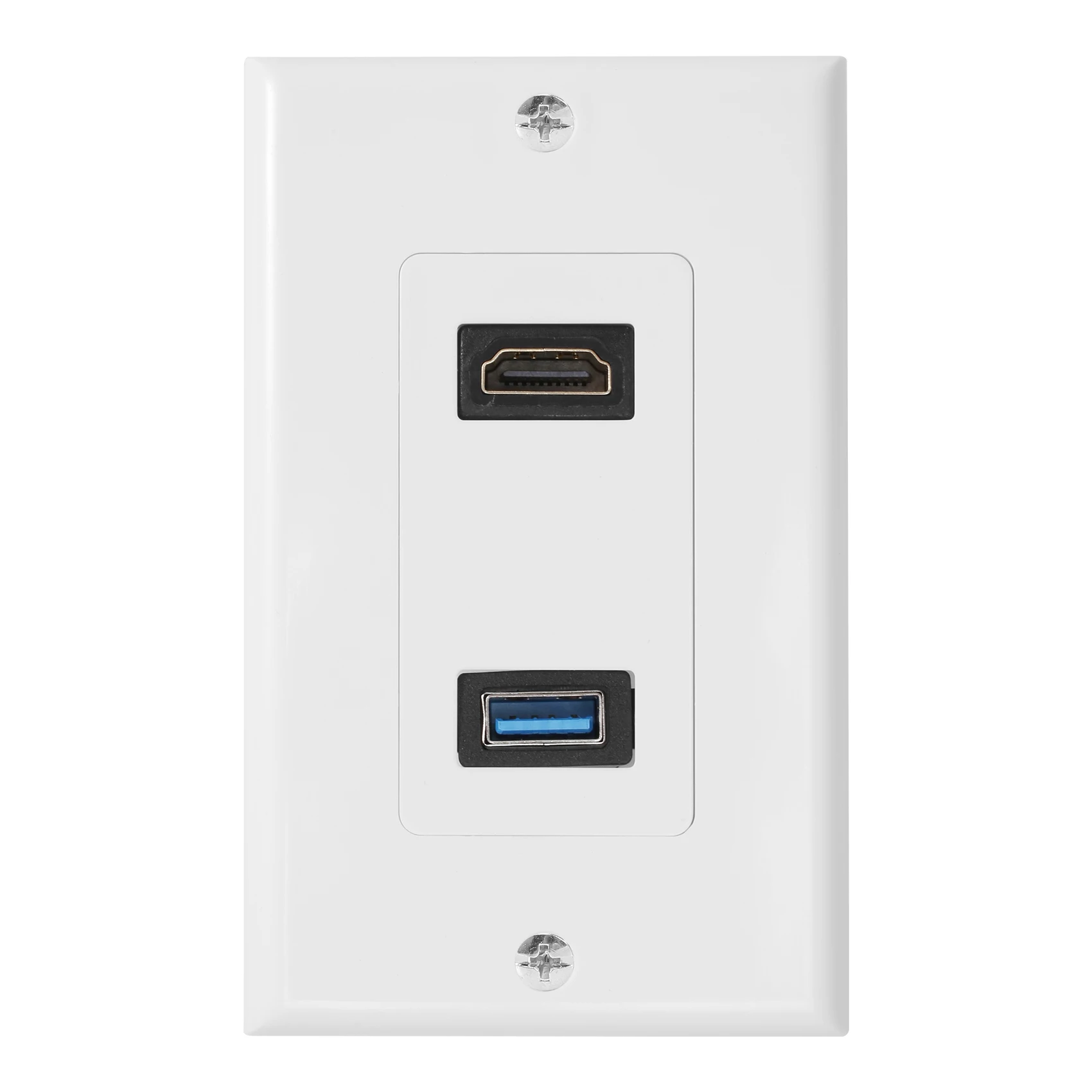 Prolongateur de prise de courant blanc, panneau de plaque frontale murale femelle, 1x2 ports HDMI + USB 3.0