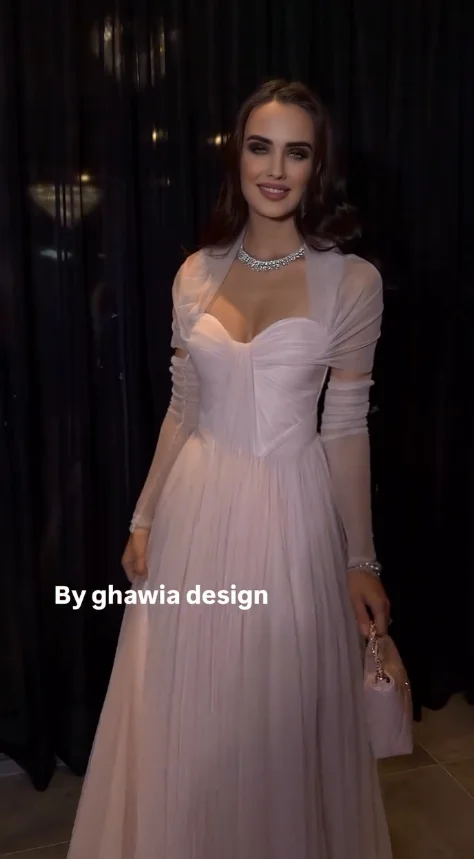 Xijun Elegant Pink Chiffon Evening Dresses Sweetheart Pleated A-Line Long Sleeves Prom Dresses Saudi Arabia Prom Gowns Customize