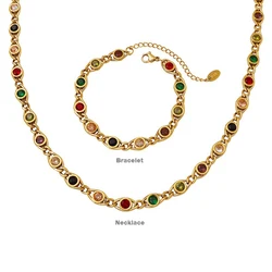 Fashion Colorful Zircon Necklace Bracelet Set for Women Niche Fish Eye Stitch Copper Chain Jewelry Accessories
