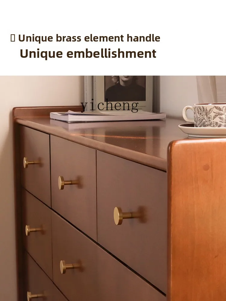

LX All Solid Wood Vintage Walnut Color Chest of Drawers Bedroom Storage Cabinet Living Room
