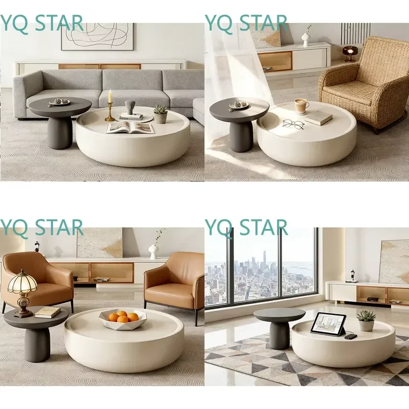 Modern High Gloss Retractable Coffee Table for Home Office Living Room Small Space Cream Metal Desktop Furniture Minimalist