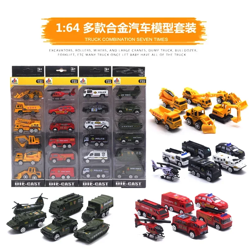 A Variety of Alloy 6-piece Suit Engineering Vehicle Military Fire Police Car Model Children\'s Educational Toy Car