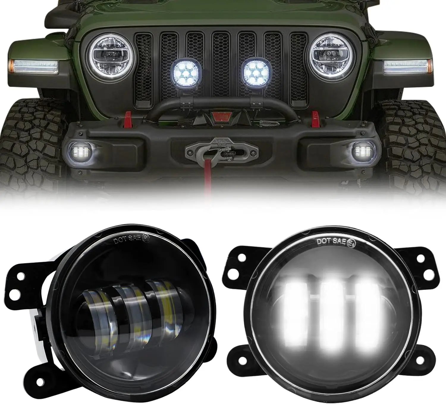 

4Inch LED Fog Lights For Jeep Wrangler JL JLU 2007 2018 60W Front Bumper Replacements White Driving Fog Lamps Foglights