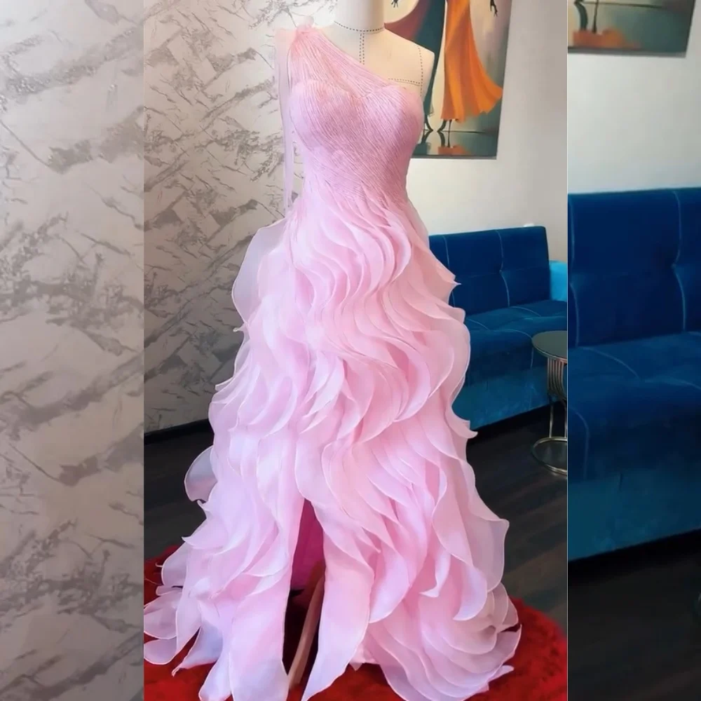 

Customized Exquisite Organza Ruffle Sequined Pleat A-line One-shoulder Long Dresses Bespoke Occasion Elegant