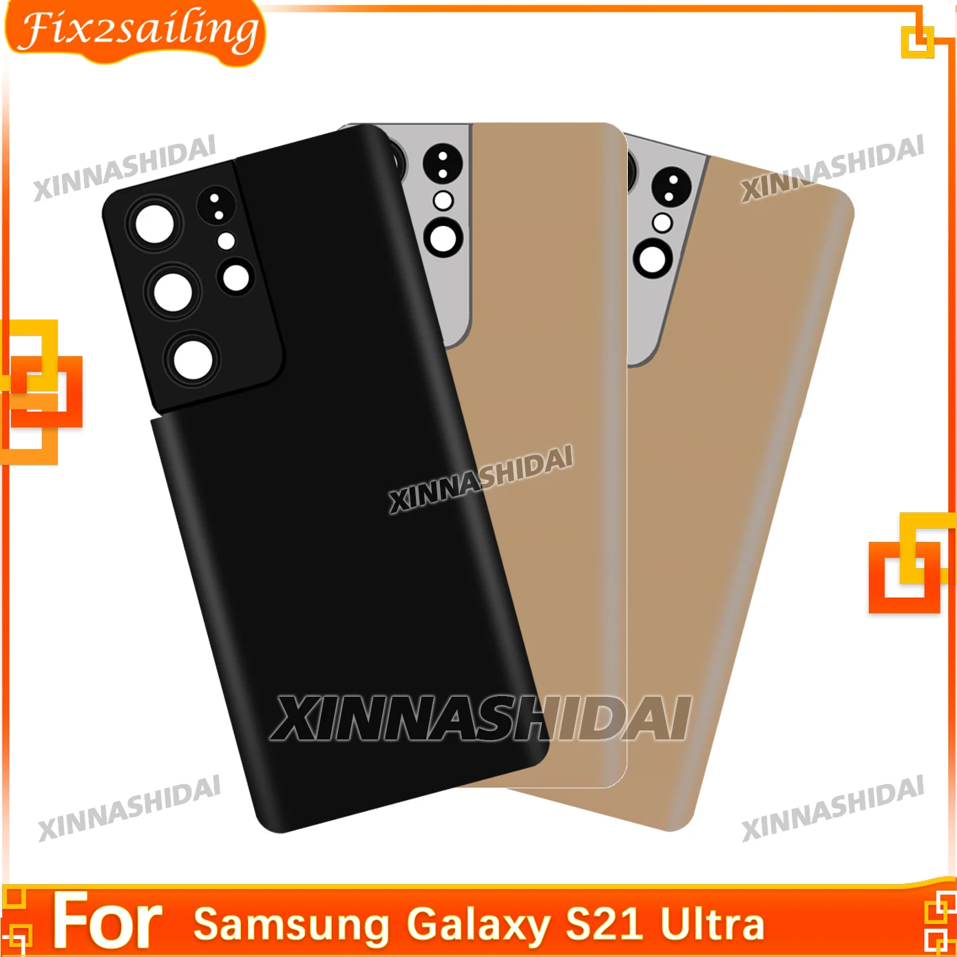Coque arrière de batterie de 6.7 pouces pour Samsung Galaxy S21 Ultra, pièces de réparation + lentille en verre pour appareil photo