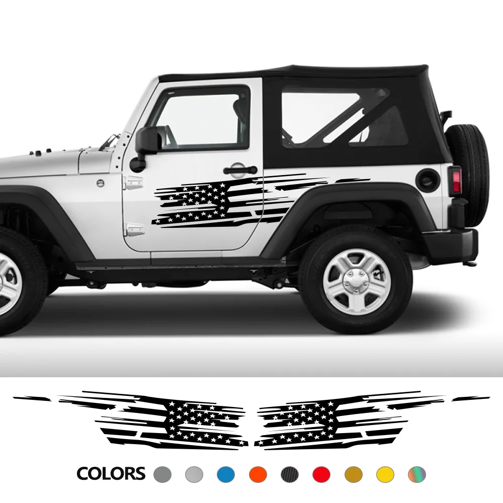 Car Door Side Stickers For Jeep Wrangler JK JL TJ YJ Unlimited Sahara Rubicon Auto Graphics DIY USA Flag Decor Decal Accessories view 2