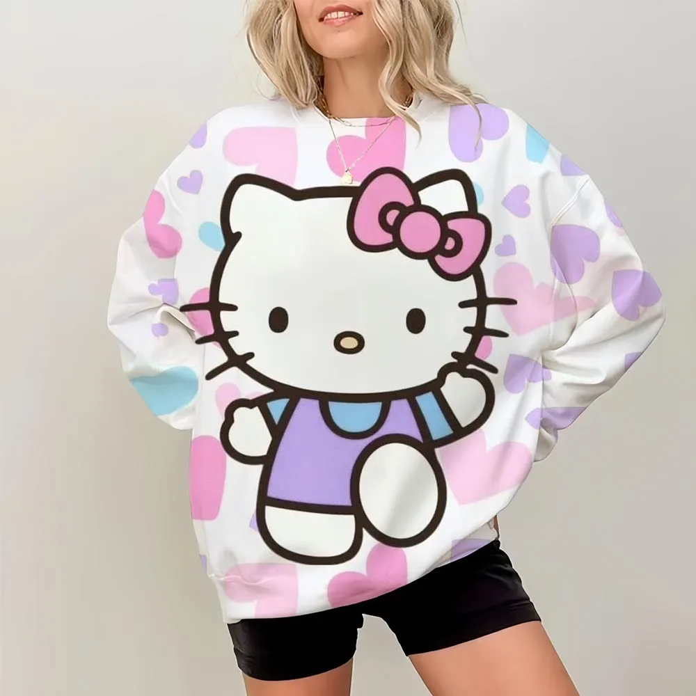 Women Fashion Comfortable Hoodies Autumn Hello Kitty Cute print Hoodie Female Casual Round Neck hoodie Pullover Tops Streetwear