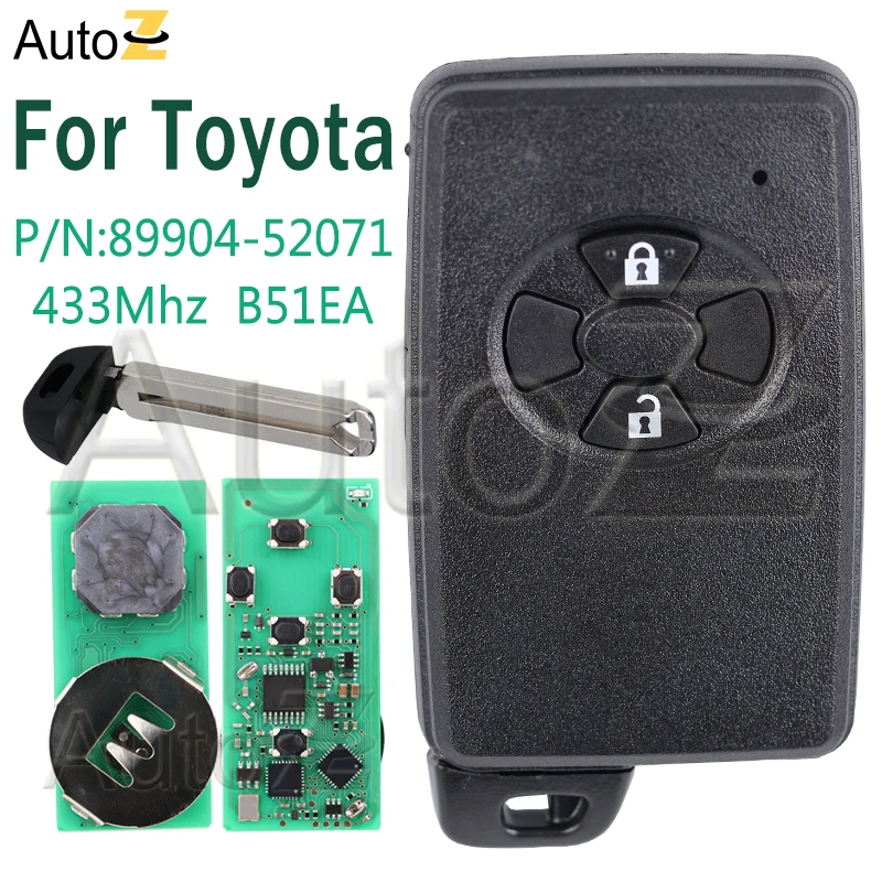 Keyless Fob Car Key Shell Remote Smart Key 433Mhz for Toyota Corolla Auris Rav4 Yaris 2006+ PCB P1 D4 4D 89904-52071 2Buttons