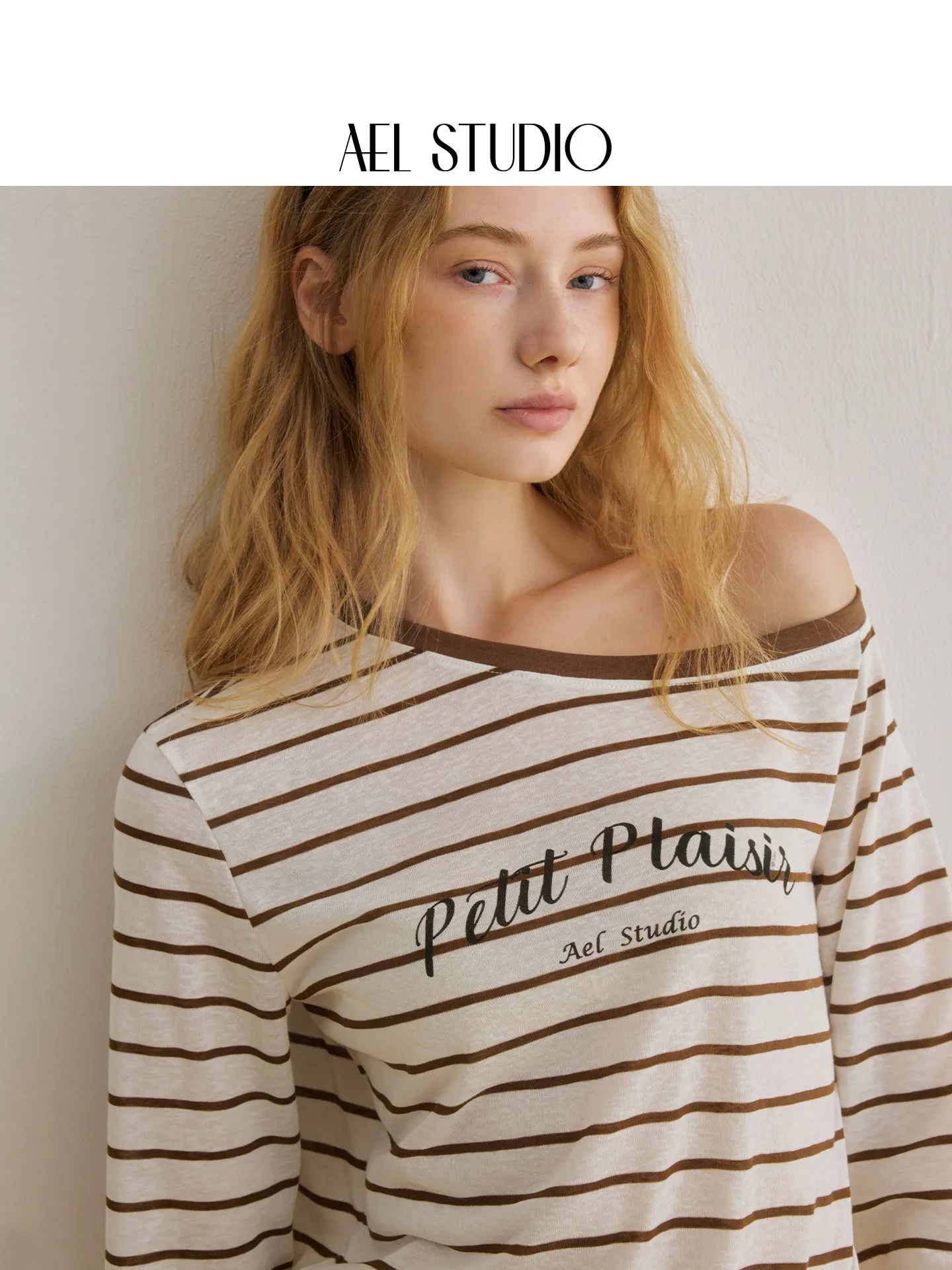 AEL Original Seaside Vacation Schräg Geschnittenes Gestreiftes Langarm-T-Shirt für Damen, Sommer 2026 Neu, Dünne Tencel-Bluse – Detail 3