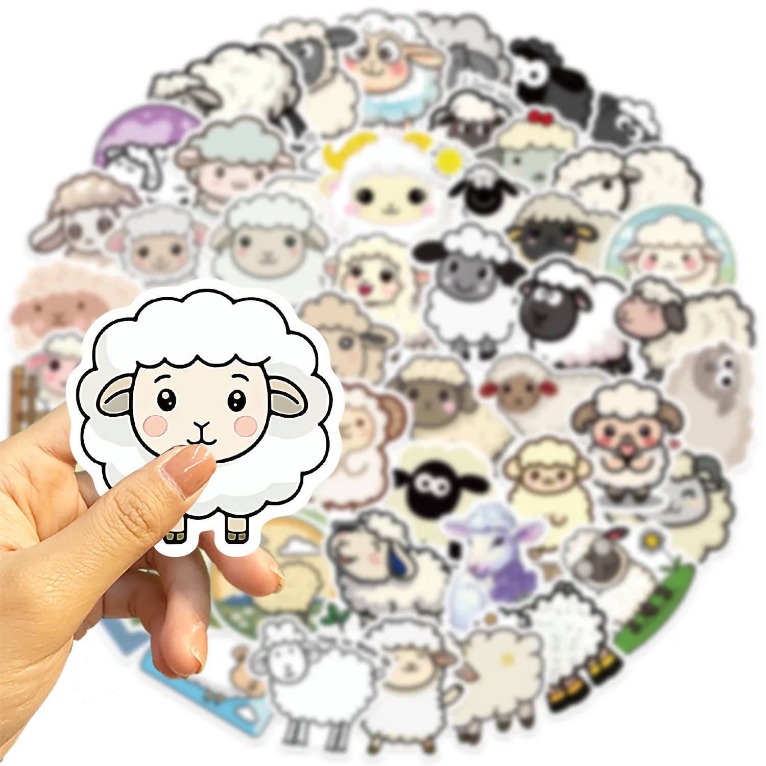 50PCS 귀여운 동물 밈 그래피티 스티커 양 만화 장식 전원풍 어린이 장난감 노트북 기타 자동차 자전거 데칼