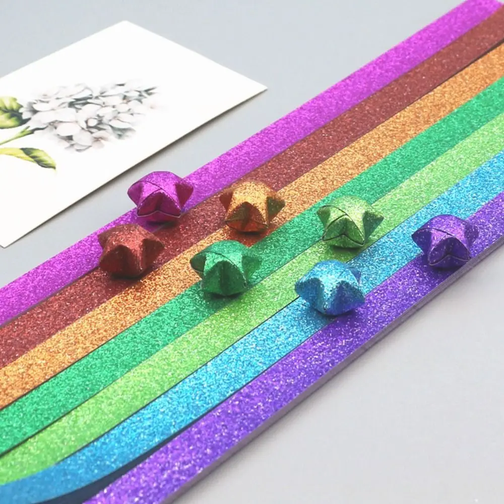 Glass Bottle Glitter Origami Stars Paper Strips String Lights Shiny Lucky Star Paper Folding Strips Graduated Color Paper Star