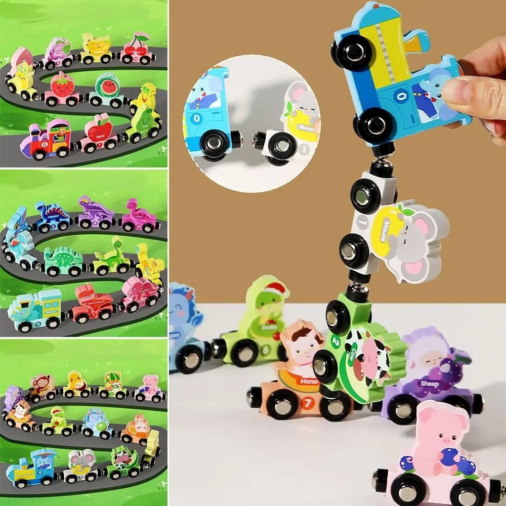 Numero magnetico colorato Numero del treno Dinosauro Frutta Animale Modello di treno fai da te Cognizione Montessori in legno