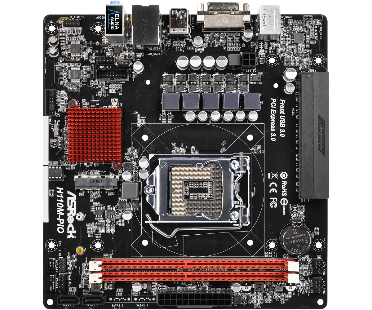 База Placa ASROCK H110M-PIO LGA 1151 Intel H110 DDR4 32G, совместимая с процессором 6100 6400 7300 7700 7100 6500 G4600 7600 uDTX
