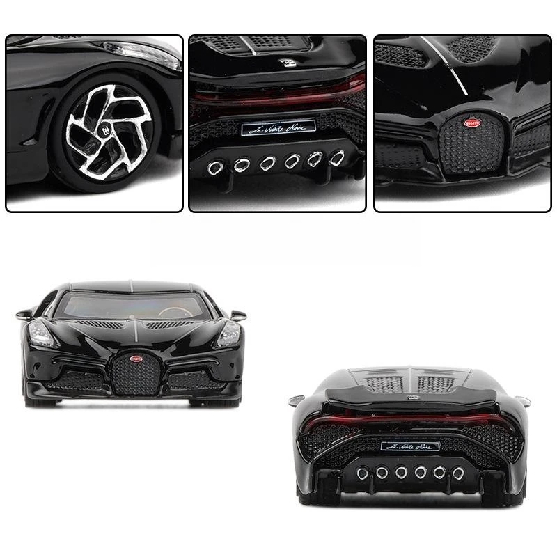 Coche de juguete Bugatti La Voiture Noire 1/64 JKM, vehículo en miniatura, ruedas libres, aleación de Zinc fundido a presión, colección de Metal,