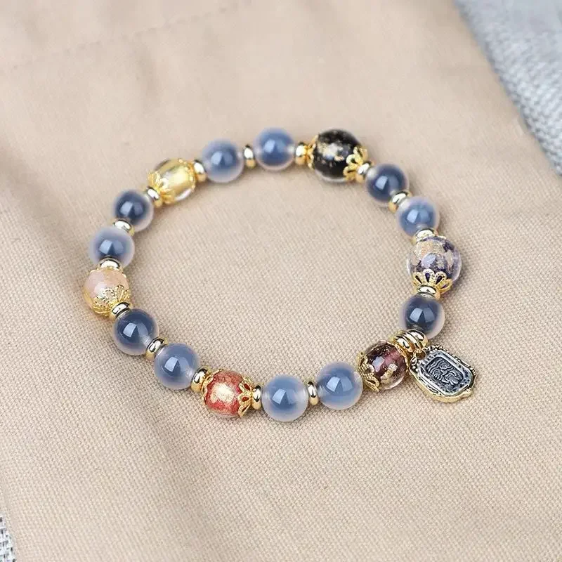 UMQ Original Fragrant Gray Colored Glaze Bracelet Semi-Sugar Blue Sugar Heart Gold Foil Transfer Beads Custom Bracelet Ornament