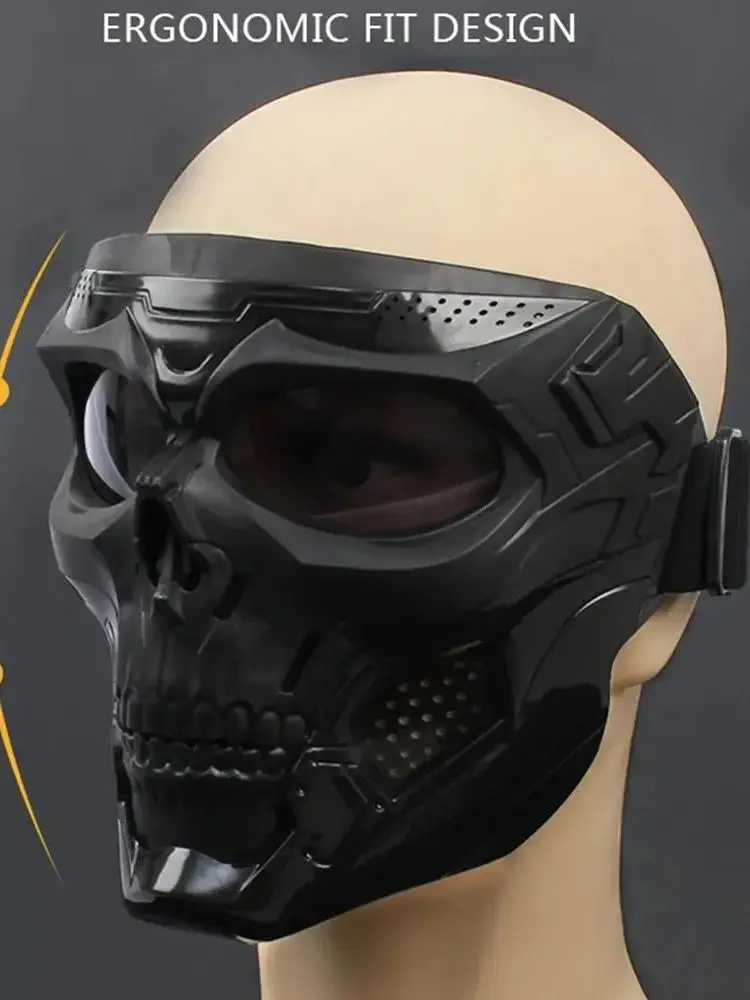 Masque facial d'équitation en plein air, casque coupe-vent, masque de crâne, lentille renforcée, lunettes de moto, masque d'équitation de sport