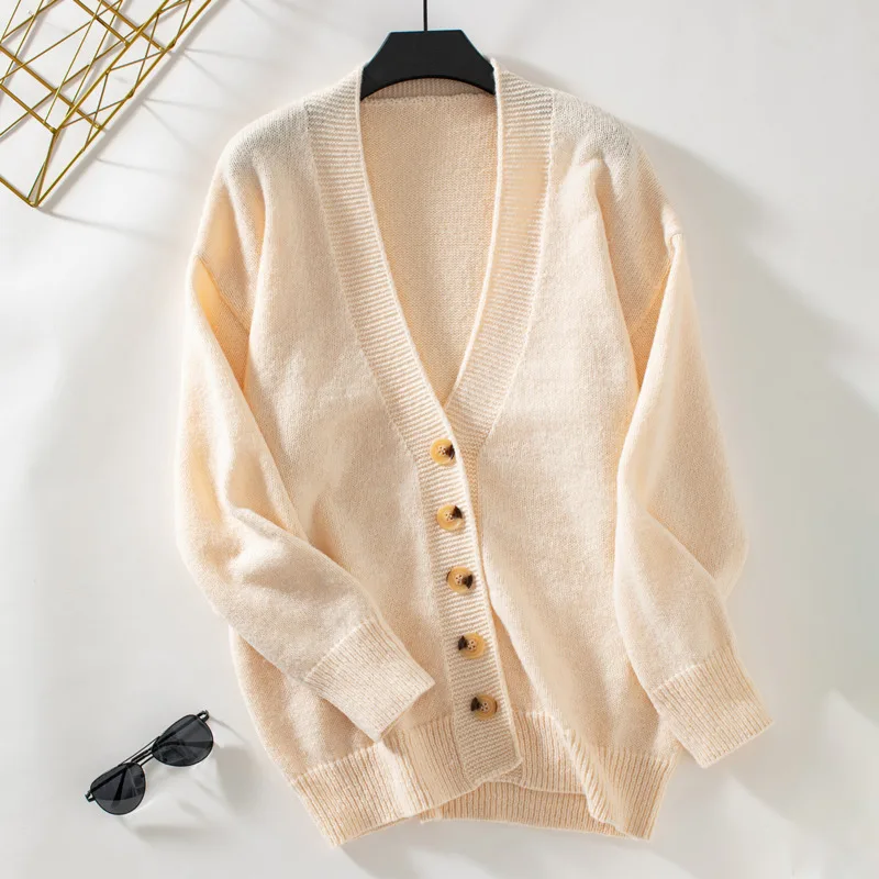 

New In 2024 Autumn Winter Single Breasted V Neck Cardigans Women Solid Color Elegant Sweater Jcaket Outerwears