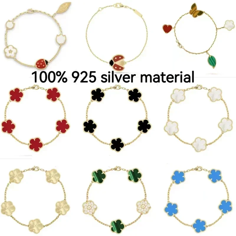 

925 Sterling Silver Bracelet with Multiple Stones, Lucky Clover High Quality Elegant Classic Ladies Party Dating Birthday Gift