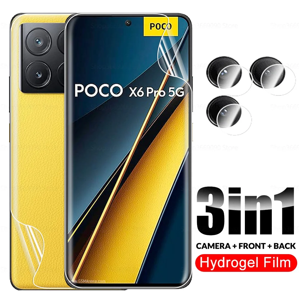 3in1 Camera Glass Front Back Hydrogel Film For Xiaomi Poco X6 Pro 5G Screen Protector Poko x 6 x6pro PocoX6 Pro Protective Film