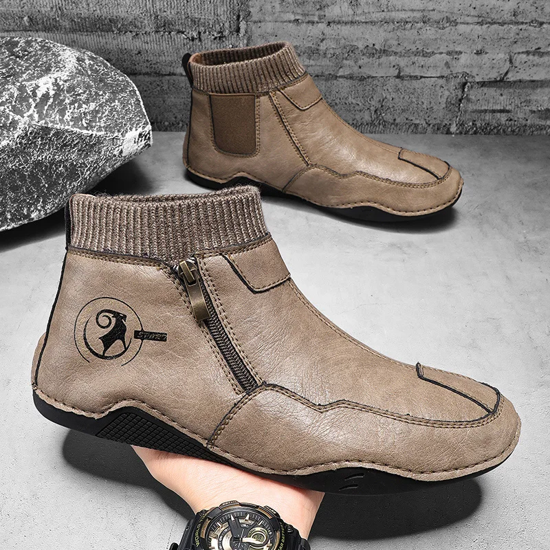 Autumn  Winter Men Soft Soled Soft Top Casual Boots Fashionable High-end Personalized Warm Flat Shoes
