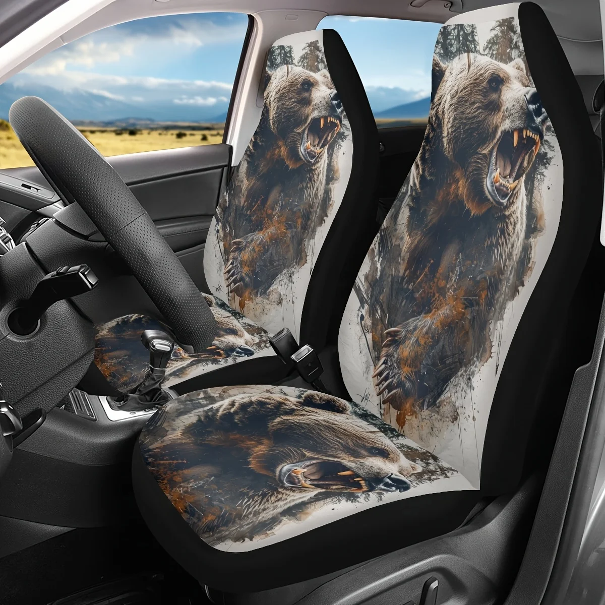 

Universal Fit Seat Covers 3/6/8-Seat - Durable Polyester Bear Design With Realistic Fur Texture, No-Fill Safety Covers For Cars,