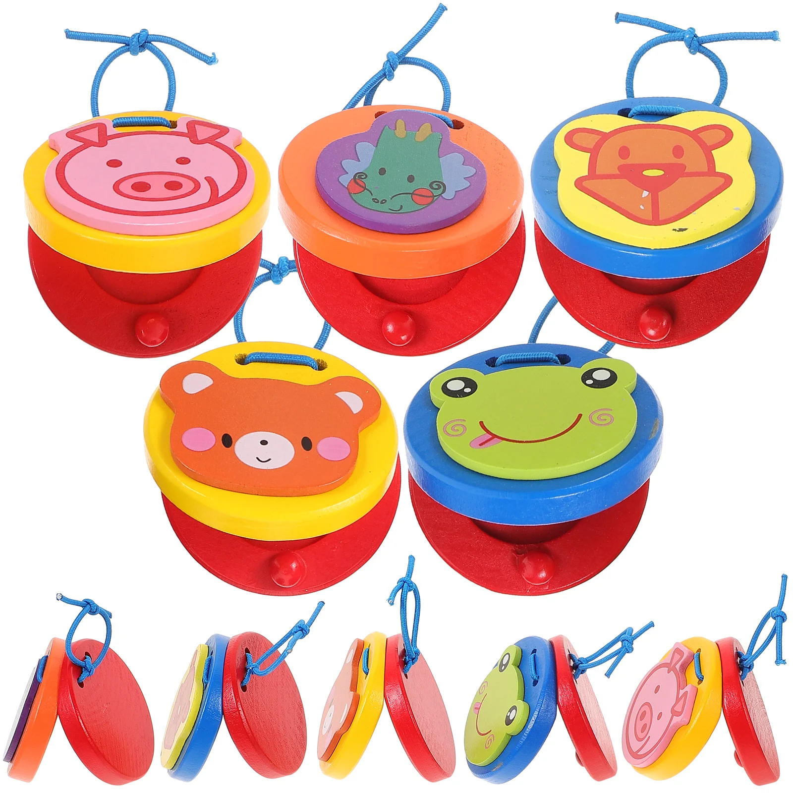 10 Pcs Orff Castanets Kids Percussion Instrument Musical Toys for Toddlers Educational Cartoon Pattern Child