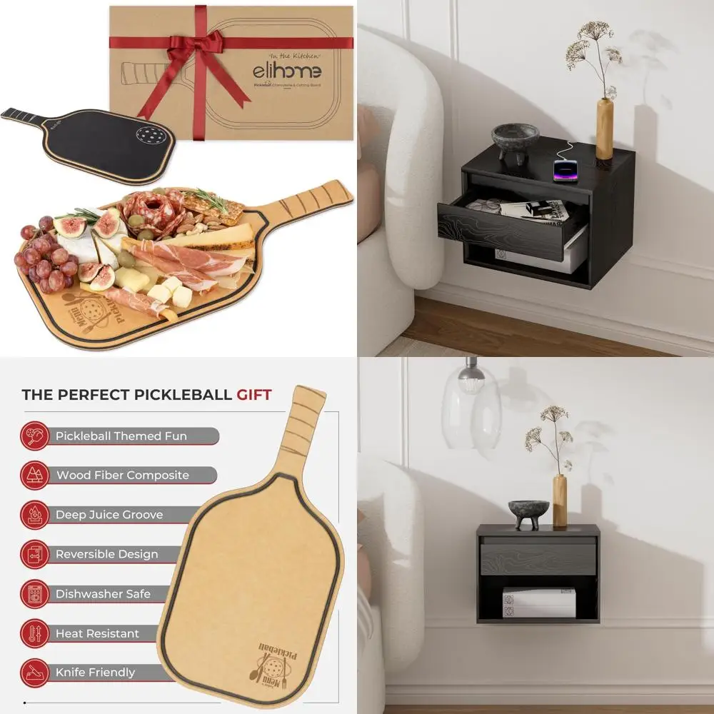 

Pickleball Themed Charcuterie Board - Wooden Fiber 16x8.5 Inches, Paddle Shape with Handle, Unique Gift for Men and Women