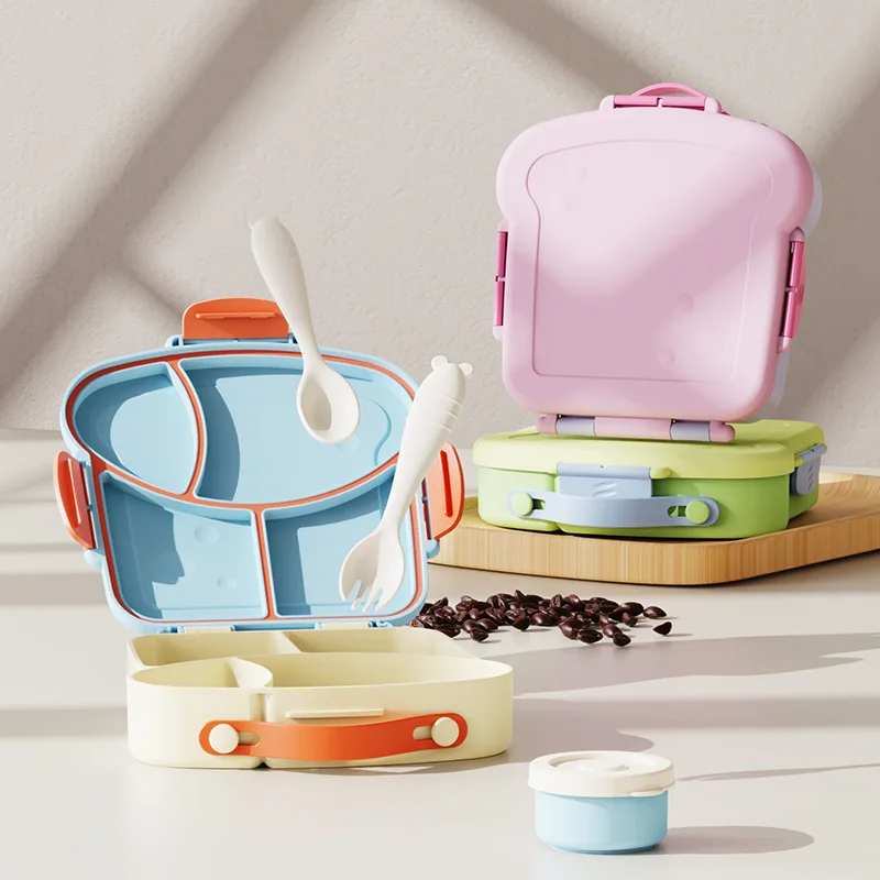 

Children'S Lunch Box Can Be Put Into The Microwave Plastic With Fork And Spoon Sauce Box Divided Lunch Box Lunch Box easter