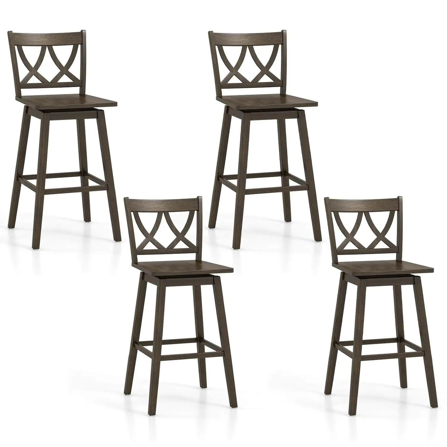 

29" Swivel Wooden Bar Stools Set 4 Rubber Wood Frame Footrest Ergonomic Backrest Kitchen Restaurant , Customized