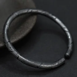 Trendy Black Carving Bamboo Bangle For Men Jewelry Retro Bangle Male Hand Wrist Accessories Open Bracelet For Boyfriend Gift