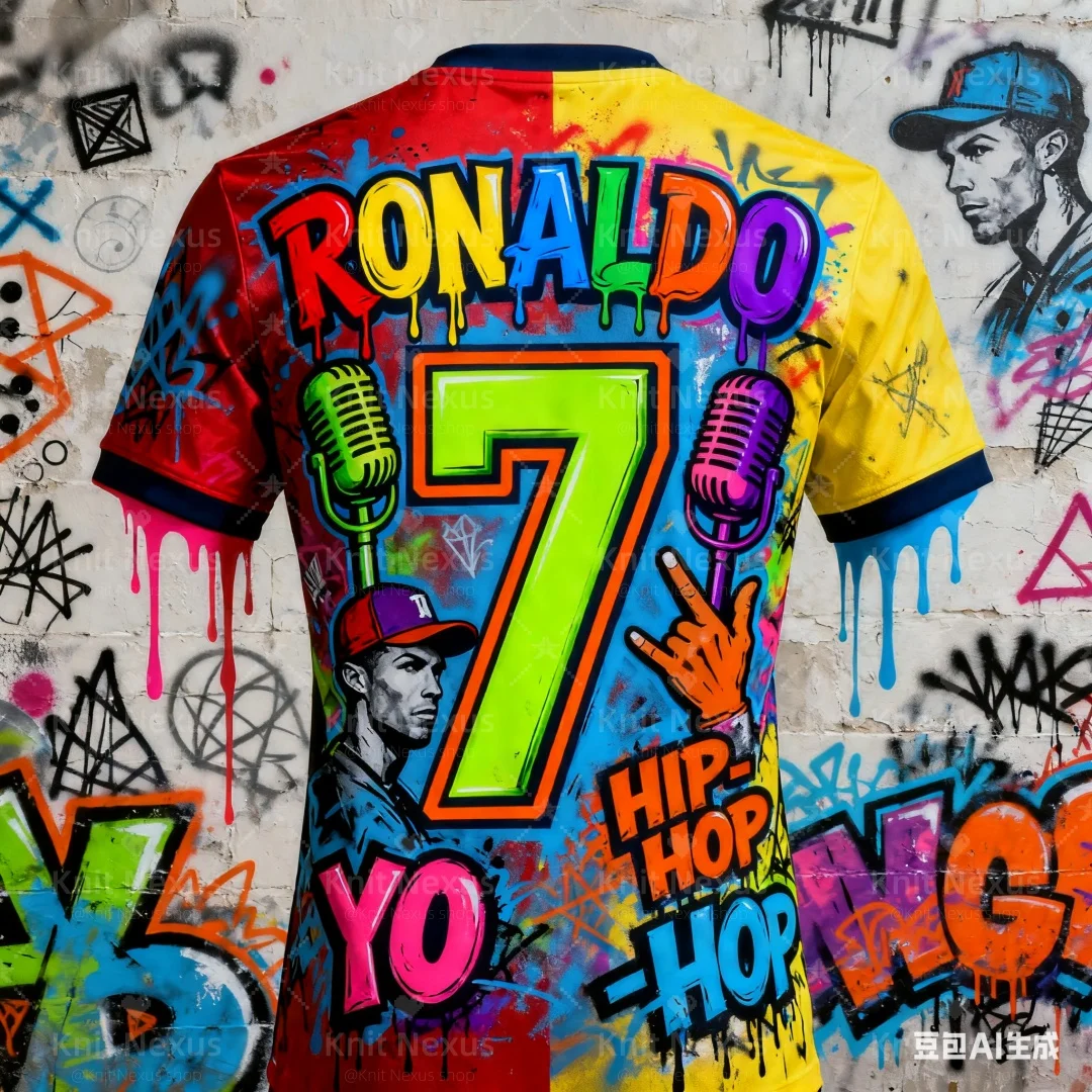 رونالدو الكتابة على الجدران كرة القدم جيرسي ثلاثية الأبعاد الطباعة الصيف الرياضة الترفيه الجافة بسرعة تي شيرت رجالي ملابس الأطفال المحملة Y2k امرأة #3