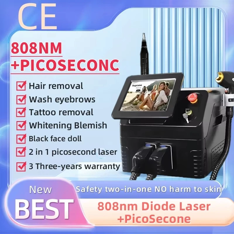 

2 IN 1 755nm 808nm 1064nm Diode Laser Hair Removal Machine Laser NDYAG Picosecond Tattoo Removal Machine