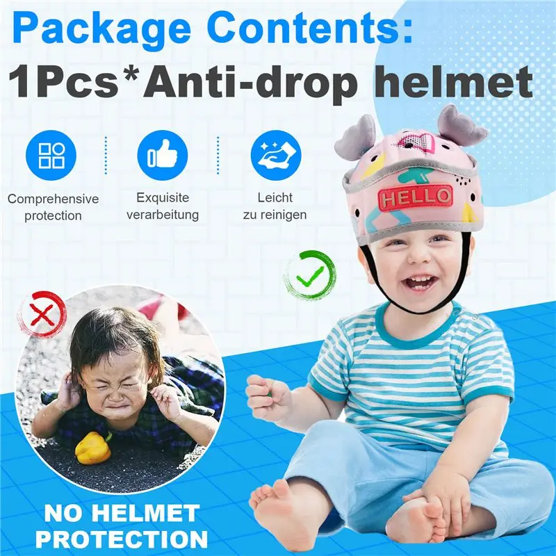 Casco di sicurezza regolabile B05C per bambini, protezione per la testa a 360 gradi, cappello di sicurezza morbido per bambini che imparano a camminare