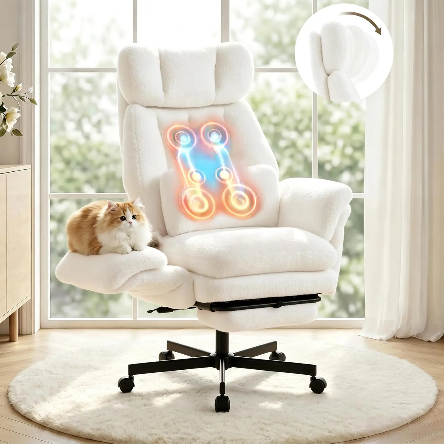 3D Kneading Massage Office Chair with Footrest, Criss Cross Chair with Arms