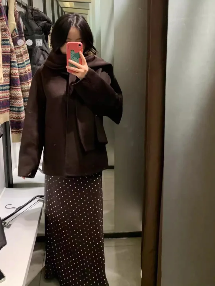 2025 Inverno New Lazy Sle Retro Sciarpa lavorata a maglia mista ort Cappotto da donna Faion Fibra di poliestere Lungo Sve Lunghezza regolare