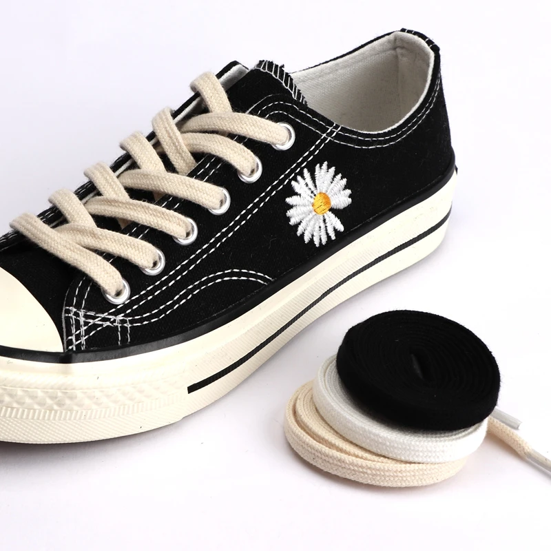 1Pair Flat Shoelaces Canvas Sneakers Sports Shoes Laces Classic Women Men Shoelace Solid Double White Black Allstar Shoe lace image 2