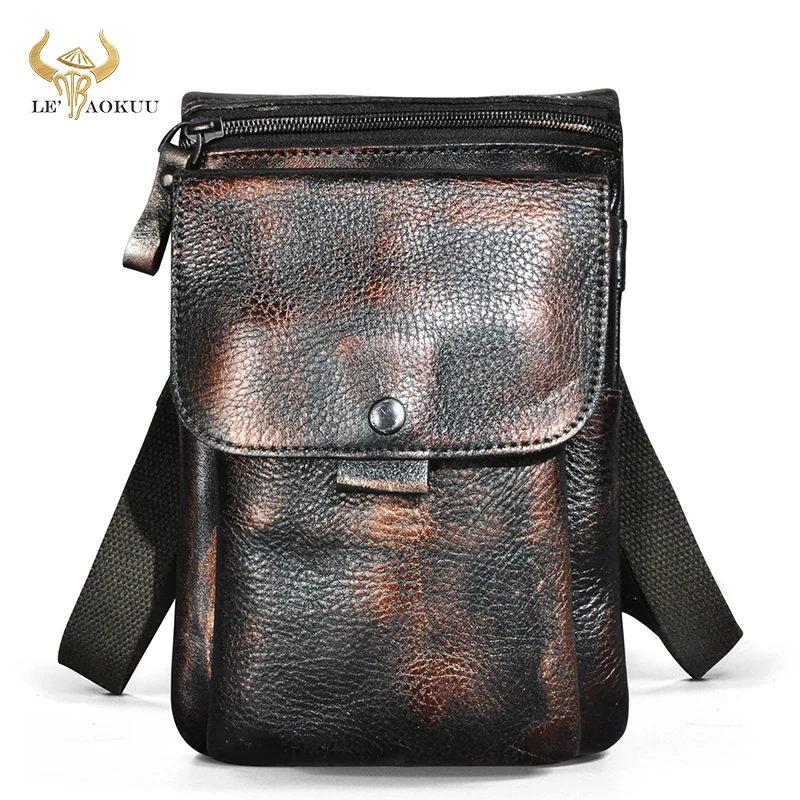 

Coffee Soft Real Leather Men Multifunction Retro Crossbody Shoulder Mochila Bag Pouch Designer Fanny Waist Belt Pack Bag 8302