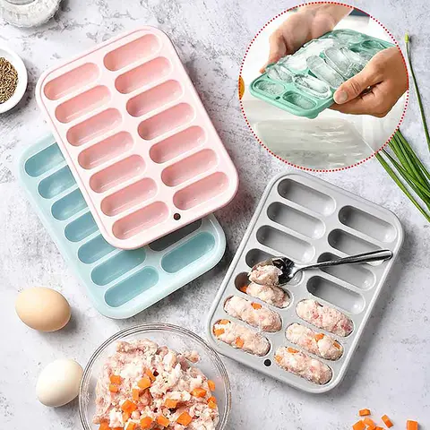 소시지 메이커 몰드, 실리콘 DIY 햄 핫도그 만들기, 뚜껑 포함, 주방 가정용 소시지 케이크 베이킹 도구, 14 그리드