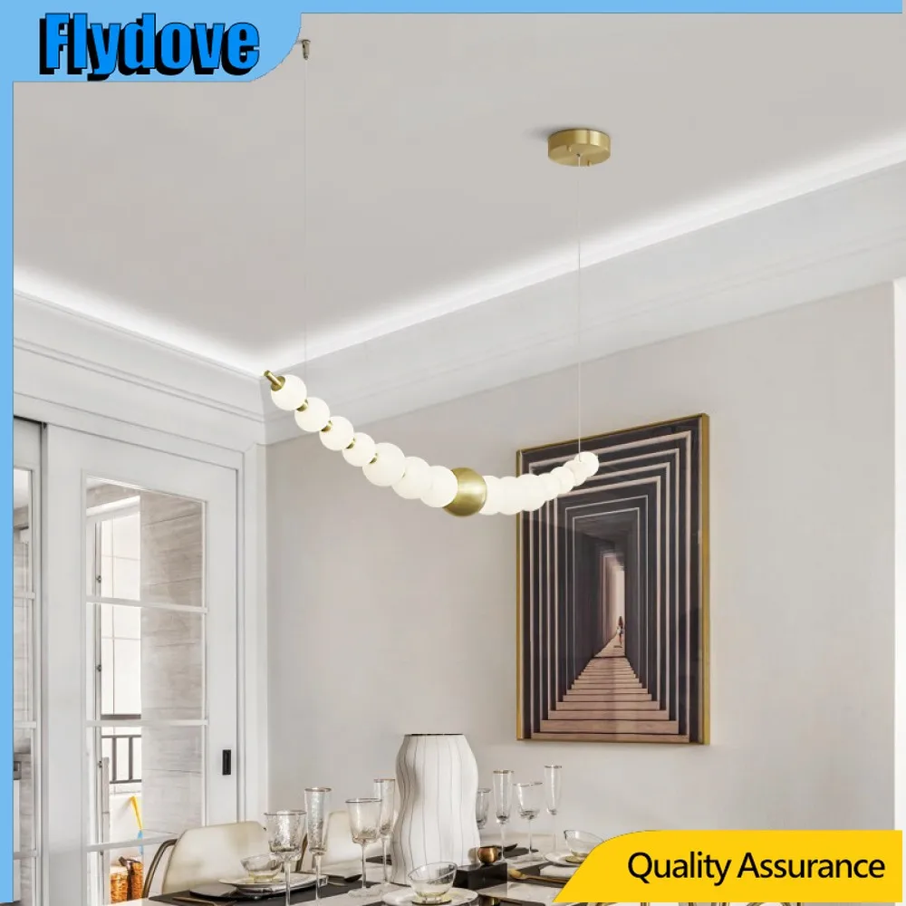 

Scandinavian-inspired Chandelier for Indoor Living Space Pearl-like Chain LED Ceiling Fixture Nordic Design Aesthetics