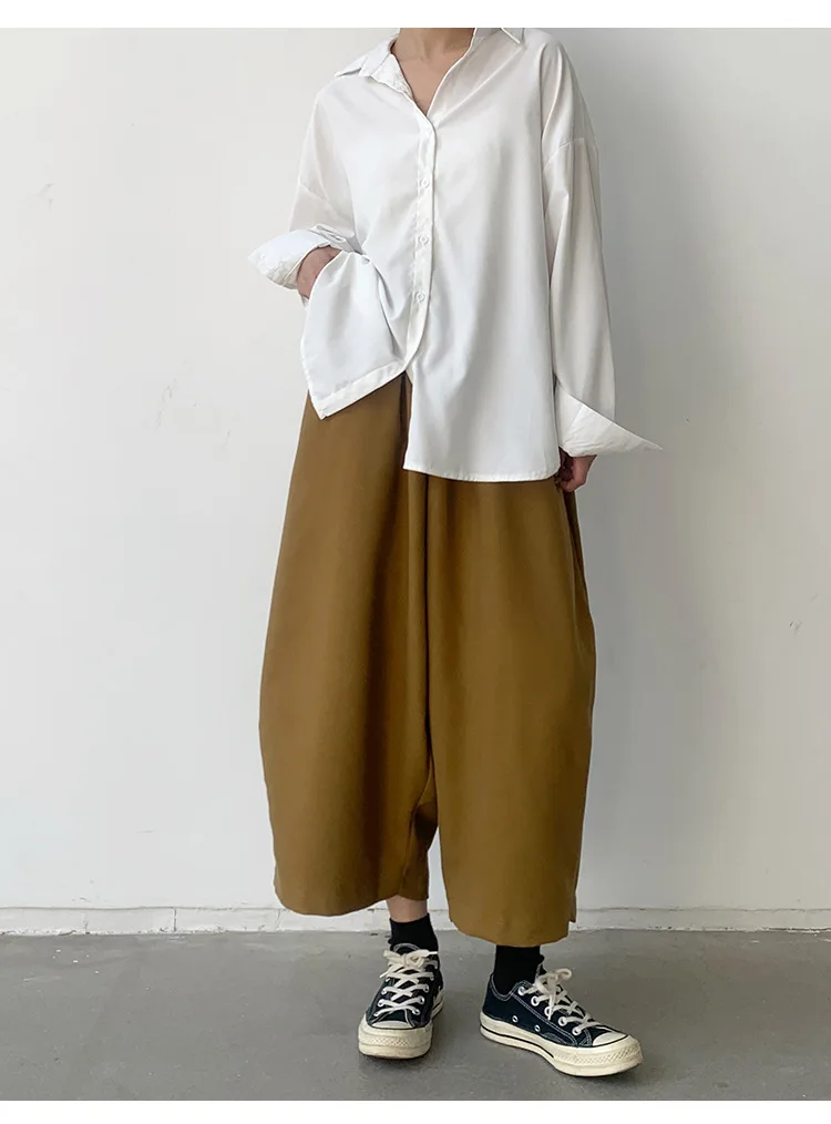 New 2026 Women's Solid Loose Casual Trousers Simple Elastic Waist Wide Leg Harem Pants Versatile Pockets Banana Pants Oversized