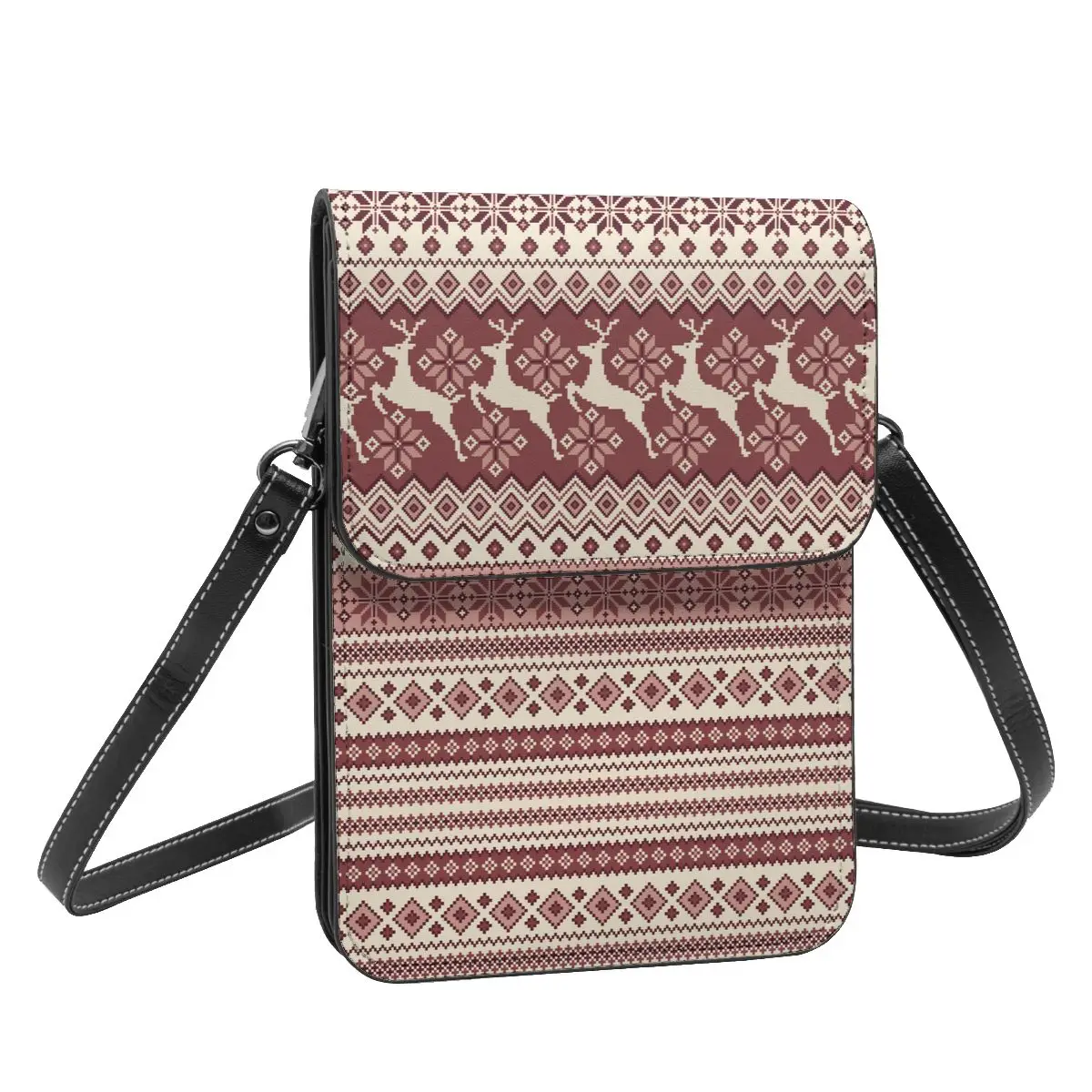 Nordic Deer Pattern Shoulder Bag Bohemia Female Bulk Mobile Phone Bag Stylish Leather Work Bags Xmas Gift