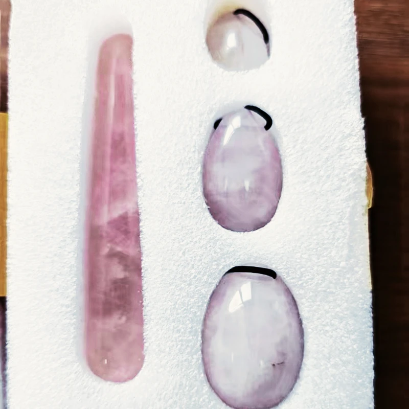 Set Natural Rose Quartz Yoni Egg Sets Jade Eggs Vaginal Muscle Firming Kegel Exercise Crystal Yoni Wand Massage Stone Pink