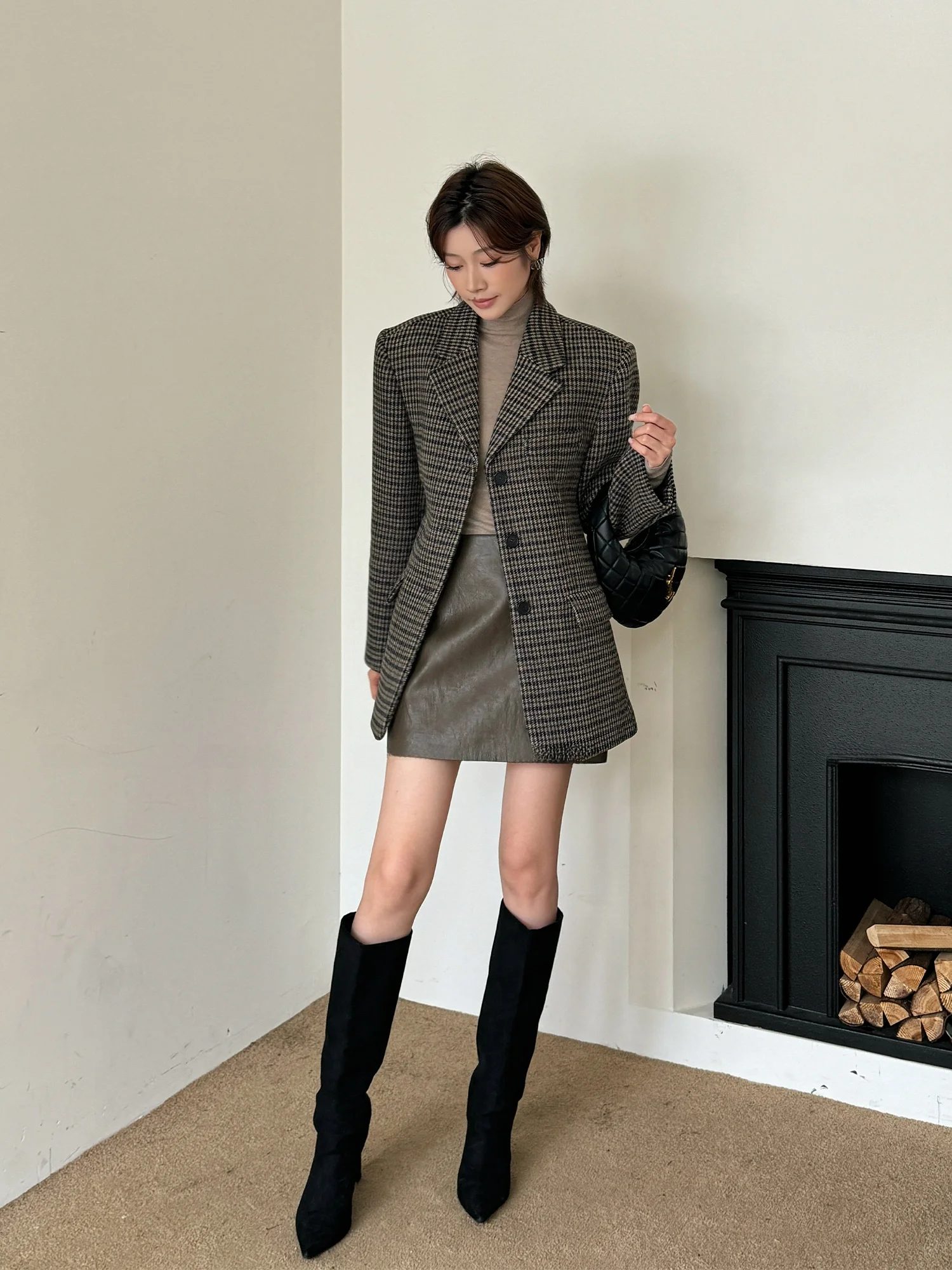 

Пальто ECLANE в стиле ретро: классическое шерстяное пальто в клетку с завышенной талией, теплое, для повседневной носки, с длинными рукавами