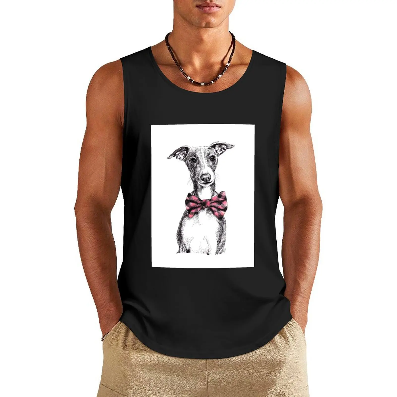 Italian Greyhound wearing a snazzy bow tie Tank Top gym t-shirts Men's gym clothing Sports shirt man