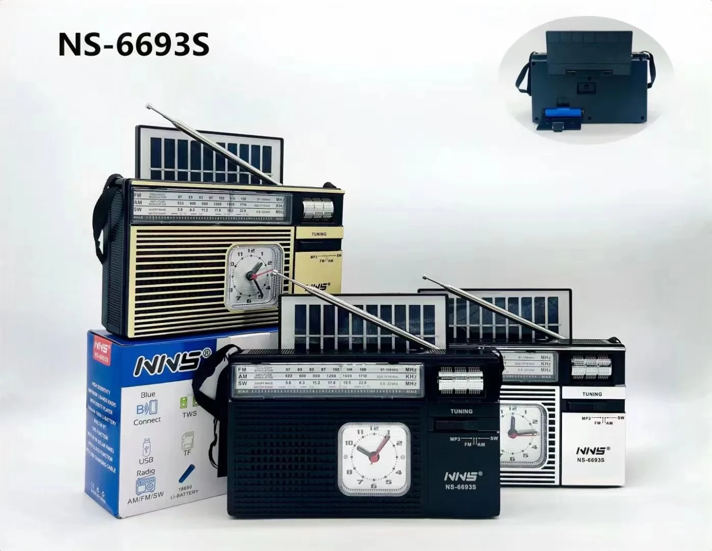 NNS NS-6693S FM AM SW Recharge  le Radio Wireless tooth Speaker With USB SD TF Mp3 Player With Solar With Light