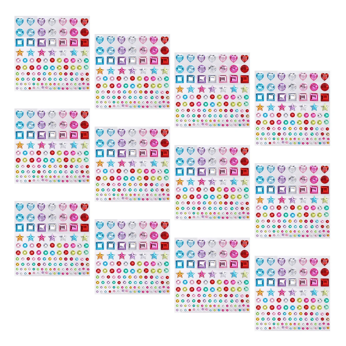 

12 Sheets Acrylic Crystal Stickers Rhinestone Gems Self Adhesive Various Shapes Crafts Decor Scrapbooks Picture Frames Cell